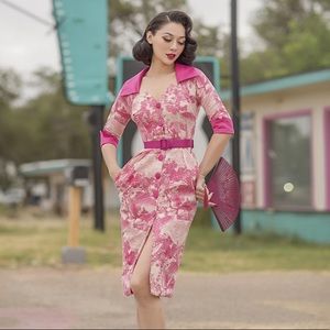 Le palais vintage pink painting pattern palace style slim fit dress